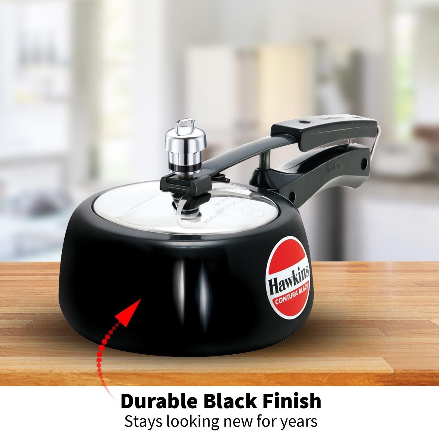 Hawkins Contura Pressure Cooker, 1.5 Litre Capacity, Black  Free Shipping